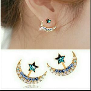 Jacket Earrings Blue Moon, Star Rhinestone Gold